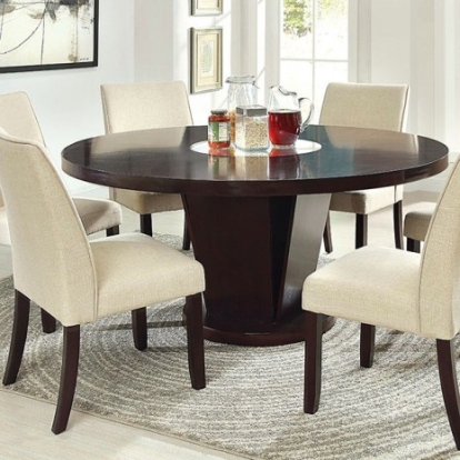 Furniture Of America Cimma Contemporary Fabric, Mirror, Solid Wood, Wood Veneer, Others Espresso Round Dining Table | CM3556T-TABLE