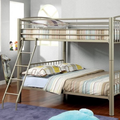 Furniture Of America Lovia Contemporary Metal Metallic Gold Full/Full Bunk Bed | CM-BK1037F