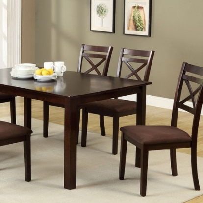 Furniture Of America Weston Transitional Fabric, Solid Wood, Wood Veneer, Others Espresso 7 Pc. Dining Table Set | CM3400T-7PK