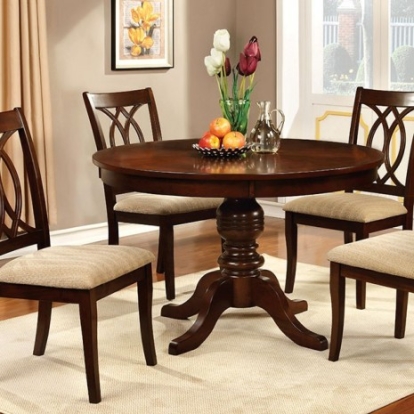Furniture Of America Carlisle Transitional Solid Wood, Wood Veneer, Others Brown Cherry Round Dining Table | CM3778RT-TABLE