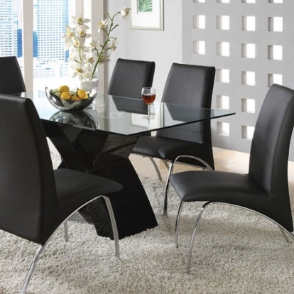 Furniture Of America Wailoa Contemporary Glass, Lacquer, Leatherette, Metal, Others Black Dining Table | CM8370BK-T-TABLE
