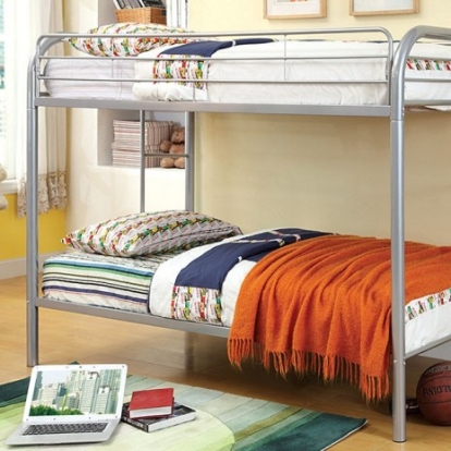 Furniture Of America Rainbow Contemporary Metal Silver Twin/Twin Bunk Bed | CM-BK1032-SV