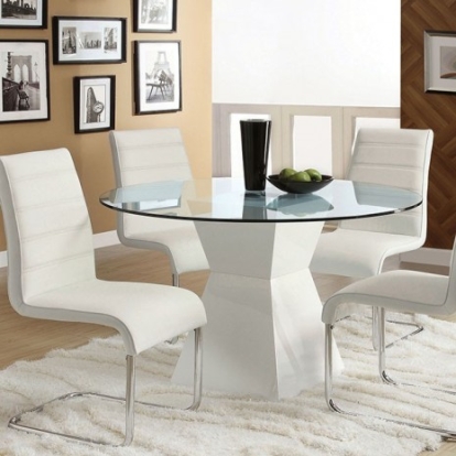Furniture Of America Mauna Contemporary Glass, Lacquer, Leatherette, Solid Wood White Dining Table | CM8371WH-T-TABLE