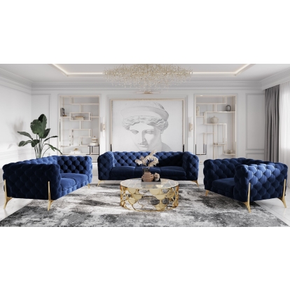 Divani Casa Sheila Modern Dark Blue Fabric Sofa Set Blue Sofa Set 73691 VGCA1346-BLU
