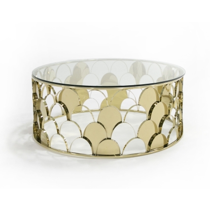Modrest Javier Modern Glass & Gold Round Coffee Table Other Coffee Table 73973 VGVCCT088