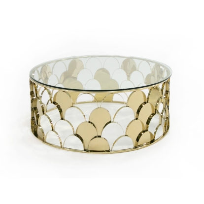Modrest Javier Modern Glass & Gold Round Coffee Table Other Coffee Table 73973 VGVCCT088