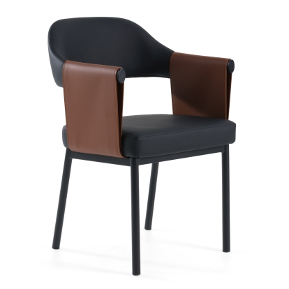 Modrest Jensen Modern Black + Camel Vegan Leather Dining Chair Black Dining Chair 82741 VGGA-6261CH-1-BLK