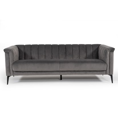 Divani Casa Jeremy Modern Grey Velvet Sofa Grey Sofa 75375 VGVI32202-FK-3P-GRY