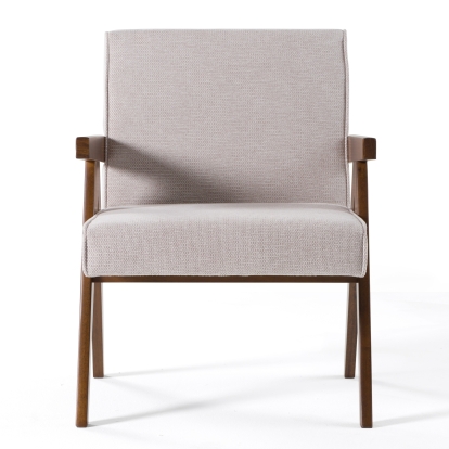 Modrest Joseline Modern Beige Fabric + Walnut Accent Chair (Set of 2) Beige Accent Chair 82629Z VGMA-MI-1283-BGE