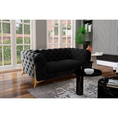 Divani Casa Quincey Transitional Black Velvet Loveseat Black Loveseat 80336 VGKNK8520-LV-BLK