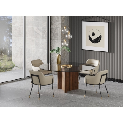 Modrest Kaye Modern Walnut + Glass 71" Round Dining Table Brown Dining Table 79027 VGBBMI2102A-BRN-DT