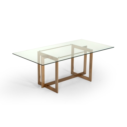 Modrest Keaton Modern Glass & Brass Dining Table Clear Glass Dining Table 71914 VGVCT8961-G