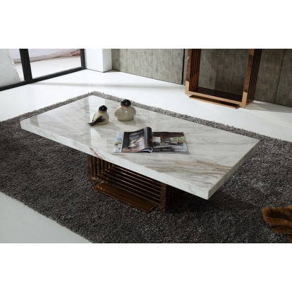 Modrest Kingsley Modern Marble & Rosegold Coffee Table White Coffee Table 70721 VGVCCT8933