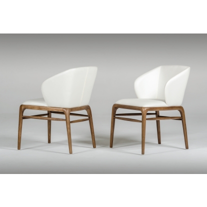 Modrest Kipling Modern Cream & Walnut Dining Chair Off-White Dining Chair 73293 VGCSCH-16111