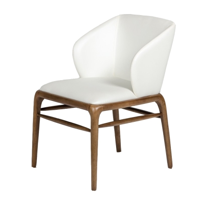 Modrest Kipling Modern Cream & Walnut Dining Chair Off-White Dining Chair 73293 VGCSCH-16111