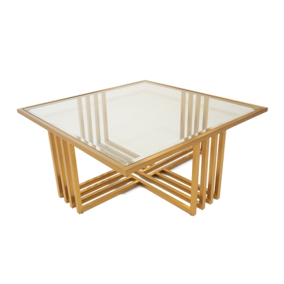 Modrest Kodiak Glam Clear Glass and Gold Glass Coffee Table Gold Coffee Table 76915 VGODLZ-210RC