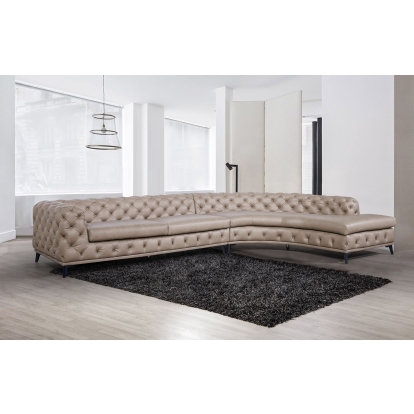 DIvani Casa Kohl Contemporary Tan RAF Curved Shape Sectional Sofa with Chaise Beige Sectional Sofa 79634 VGEV2179-TAN-RAF-SECT