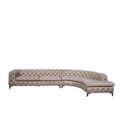 DIvani Casa Kohl Contemporary Tan RAF Curved Shape Sectional Sofa with Chaise Beige Sectional Sofa 79634 VGEV2179-TAN-RAF-SECT