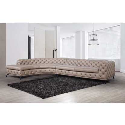DIvani Casa Kohl Contemporary Tan LAF Curved Shape Sectional Sofa with Chaise Beige Sectional Sofa 79635 VGEV2179-TAN-LAF-SECT