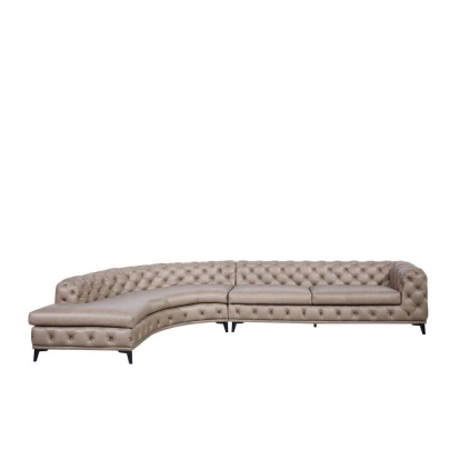 DIvani Casa Kohl Contemporary Tan LAF Curved Shape Sectional Sofa with Chaise Beige Sectional Sofa 79635 VGEV2179-TAN-LAF-SECT