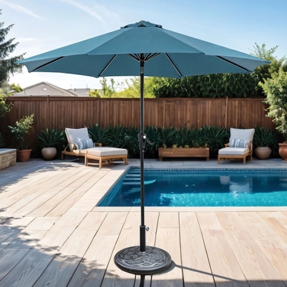 Furniture Of America Tano Contemporary Blue 9' Outdoor Umbrella + 21" Round Base Model LA-A010BL+BASE