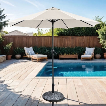 Furniture Of America Tano Contemporary Beige 9' Outdoor Umbrella + 21" Round Base Model LA-A010SV+BASE
