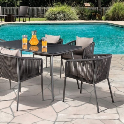 Furniture Of America Tushari Contemporary Fabric, Glass, Metal Dark Gray/Light Gray 8 Pc. Outdoor Dining Set | LA-A020LG-7PC