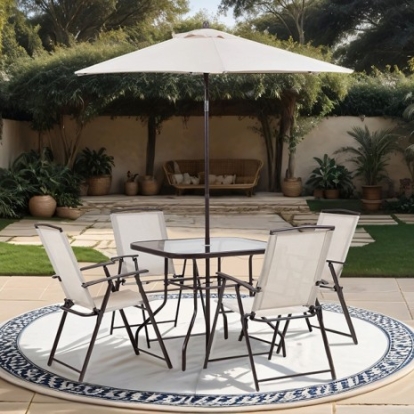 Furniture Of America Fallone Transitional Fabric, Metal Beige 7 Pc. Outdoor Dining Set | LA-D004BR-6PK