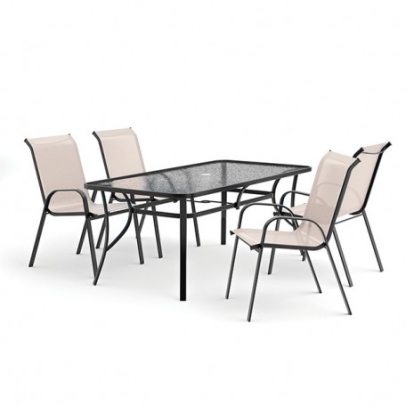 Furniture Of America Pierro Transitional Fabric, Glass, Metal Beige 5 Pc. Outdoor Dining Set | LA-D012BK-5PC-SV