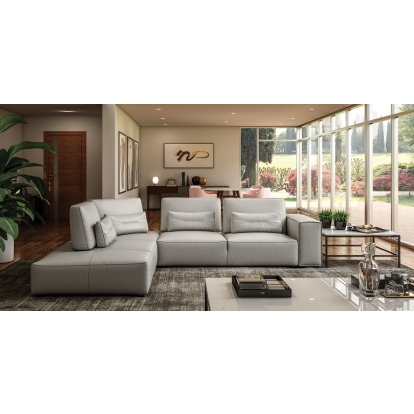 Lamod Italia Hollywood Italian Light Grey Leather LAF Chaise Sectional Sofa Light Grey Sectional Sofa 79428 VGCC-HOLLYWOOD-GREY-LAF-SECT