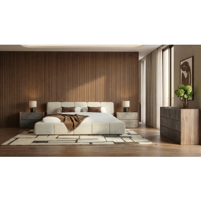 LA Furniture Eastern King Lamont + Rado Modern Beige Fabric + Walnut 4-Piece Bedroom Set VGKK-KF.B1051-RADO-4PC-EK Contemporary Style by Vig Furnitrue Number 86307|86307A Catch Home Goods