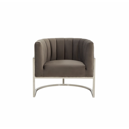 Modrest Landau Modern Grey Velvet & Stainless Steel Accent Chair Grey Lounge Chair 77643 VGRHAC-406-GRAY