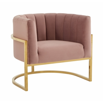 Modrest Landau Modern Pink Velvet & Gold Stainless Steel Accent Chair Pink Lounge Chair 77644 VGRHAC-406-PINK