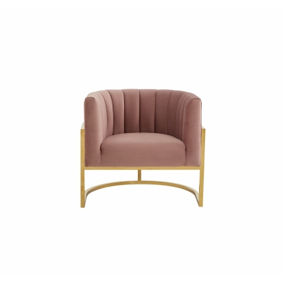 Modrest Landau Modern Pink Velvet & Gold Stainless Steel Accent Chair Pink Lounge Chair 77644 VGRHAC-406-PINK