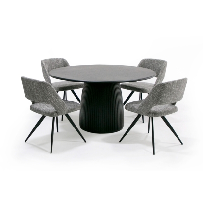 Modrest Lander Modern Mid Century Black Oak Round Dining Table Black Dining Table 80419 VGDW-J3630-1-BLK