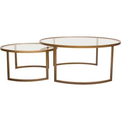 Diamond Sofa LANECTGD Lane 2 Piece Round Nesting Table Set Brushed Gold Tempered Glass
