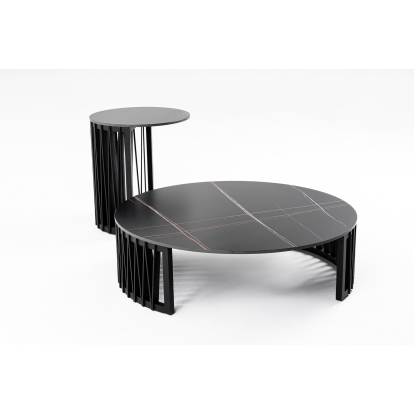 Modrest Larimer Modern Round Coffee Table Set Black Coffee Table 79890 VGDW-J5925AB-GRN-CT