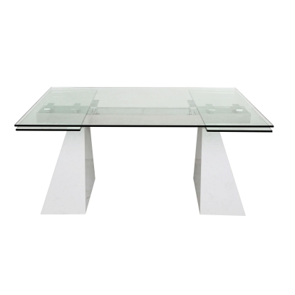 Modrest Latrobe Modern Extendable Quartz Stone & Glass Dining Table White Dining Table 78626 VGYFDT8765-5-DT-WHT