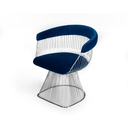 Modrest Lauren Blue Velvet and Stainless Steel Dining Chair Blue Dining Chair 78861 VGMFOC-2942-BLU-DC
