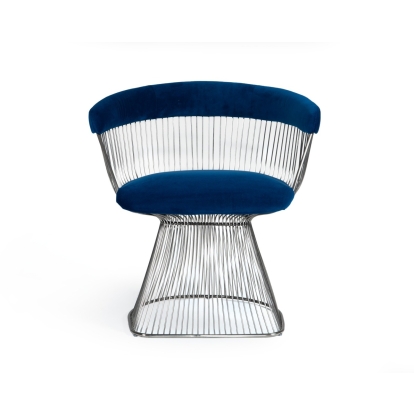 Modrest Lauren Blue Velvet and Stainless Steel Dining Chair Blue Dining Chair 78861 VGMFOC-2942-BLU-DC