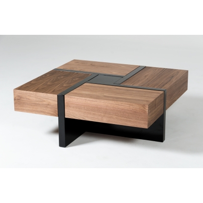 Modrest Makai Modern Walnut & Black Square Coffee Table Walnut Coffee Table 73202A VGBBLE624E