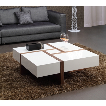 Modrest Makai Modern White & Walnut Square Coffee Table White Coffee Table 73876A VGBBLE624E-WHTWAL