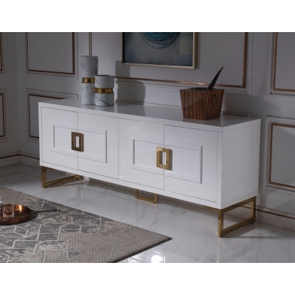 Modrest Leah Contemporary White High Gloss & Champagne Gold Buffet White Buffet 77265 VGVCG9111-WHT-BUF