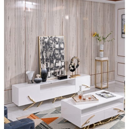 Modrest Legend 87"-Wide Modern White Gold TV Stand White TV Stand 79734 VGVC-TV8111-L