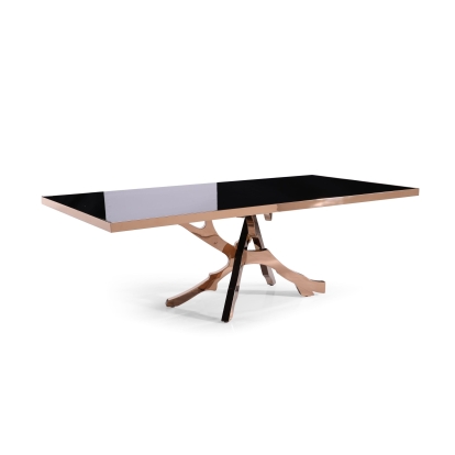 Modrest Legend Modern Black Glass & Rosegold Dining Table Black Dining Table 77367 VGVCT8222-G22-BLK