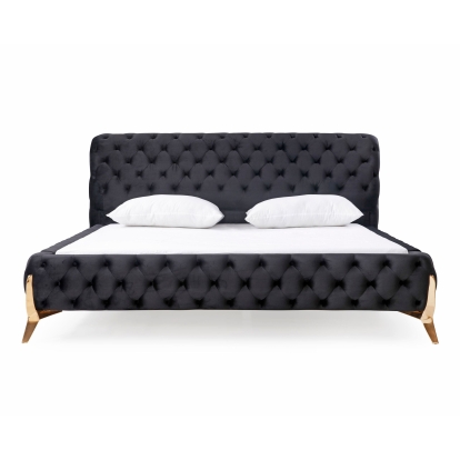 Modrest Legend Modern Black Velvet & Rosegold Bed Black Bed 78051|78052|78053 VGVCBD8111-15-BLKROSE-BED
