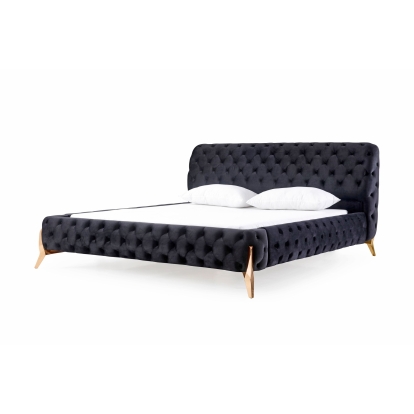 Modrest Legend Modern Black Velvet & Rosegold Bed Black Bed 78051|78052|78053 VGVCBD8111-15-BLKROSE-BED
