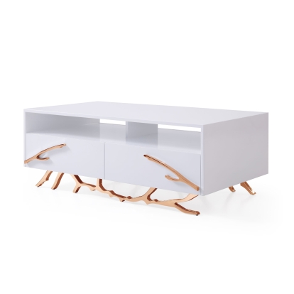 Modrest Legend Modern White & Rosegold Coffee Table White Coffee Table 78116 VGVCCT8111-WHTX-RGOLD-CT
