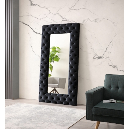 Modrest Legend Transitional Black Velvet Floor Mirror Black Mirror 78517 VGVCJ8111-3H-BLK-MIR