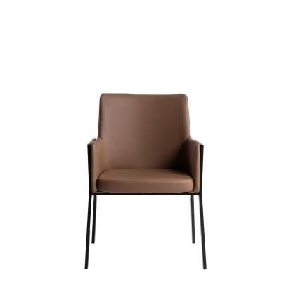 Modrest Leshay Modern Dark Camel Vegan Leather + Black Metal Dining Chair Camel Dining Chair 81464 VGGAGA-6552CH-1-B19